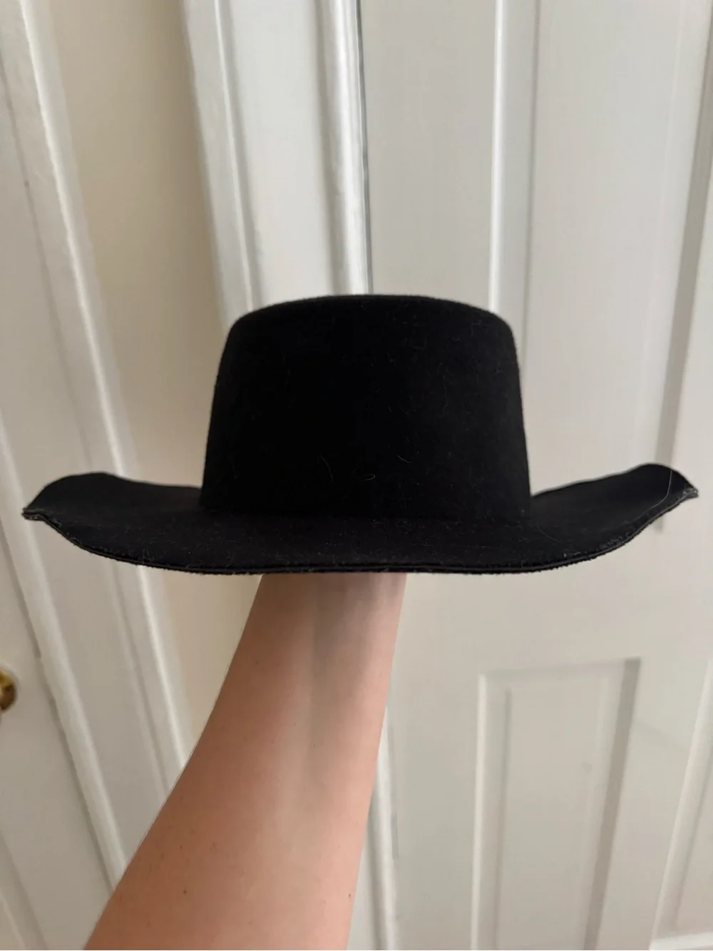 Black Wool Felt Wide Brim Bolero Gaucho Hat Flat Top Crown Boho Goth